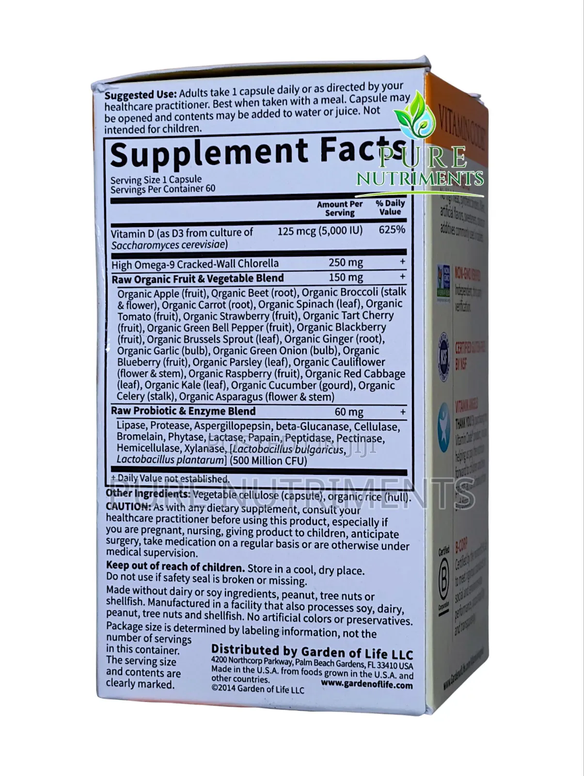 Garden of Life Vitamin Code RAW D3 Whole Food VitaminD3 Supplement