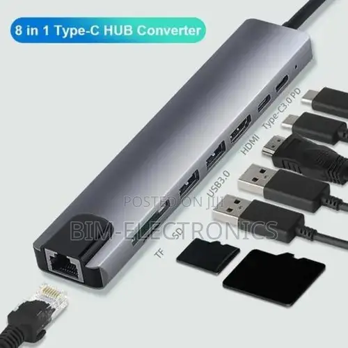 8 in 1 Type C Converter With HDMI, VGA, USB, Micro, Memory Slot, LAN