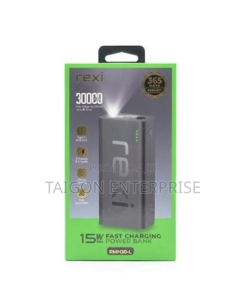 Rexi RMH30-L,30,000mAh Fast Charging (15W) With LED LIGHT