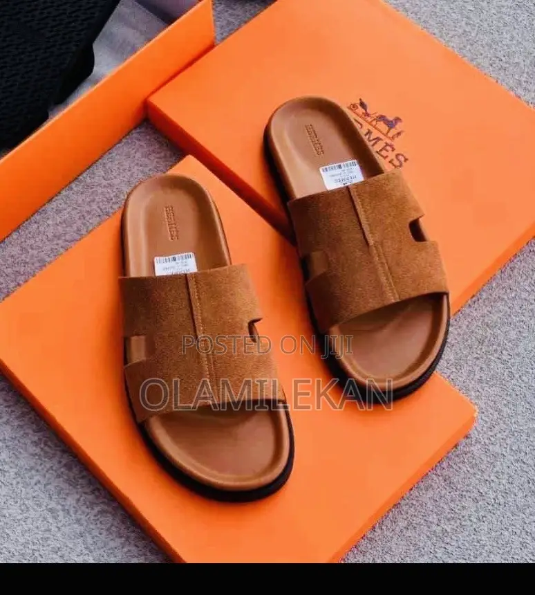 Black and Brown Leather Slide
