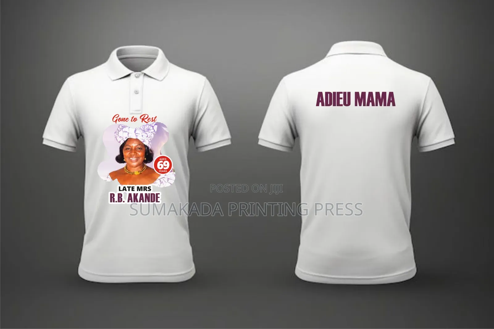 Burial & Memorial T-Shirts/Polos | Custom Photo & Name Printing–₦5,000