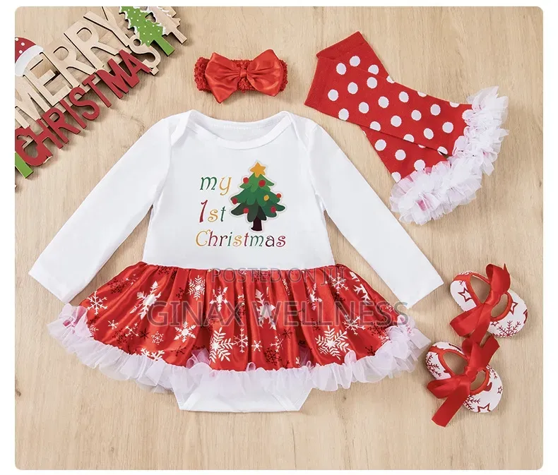 4-Piece Baby Girls My First Christmas Dress Outfit Set (0–12 Months)