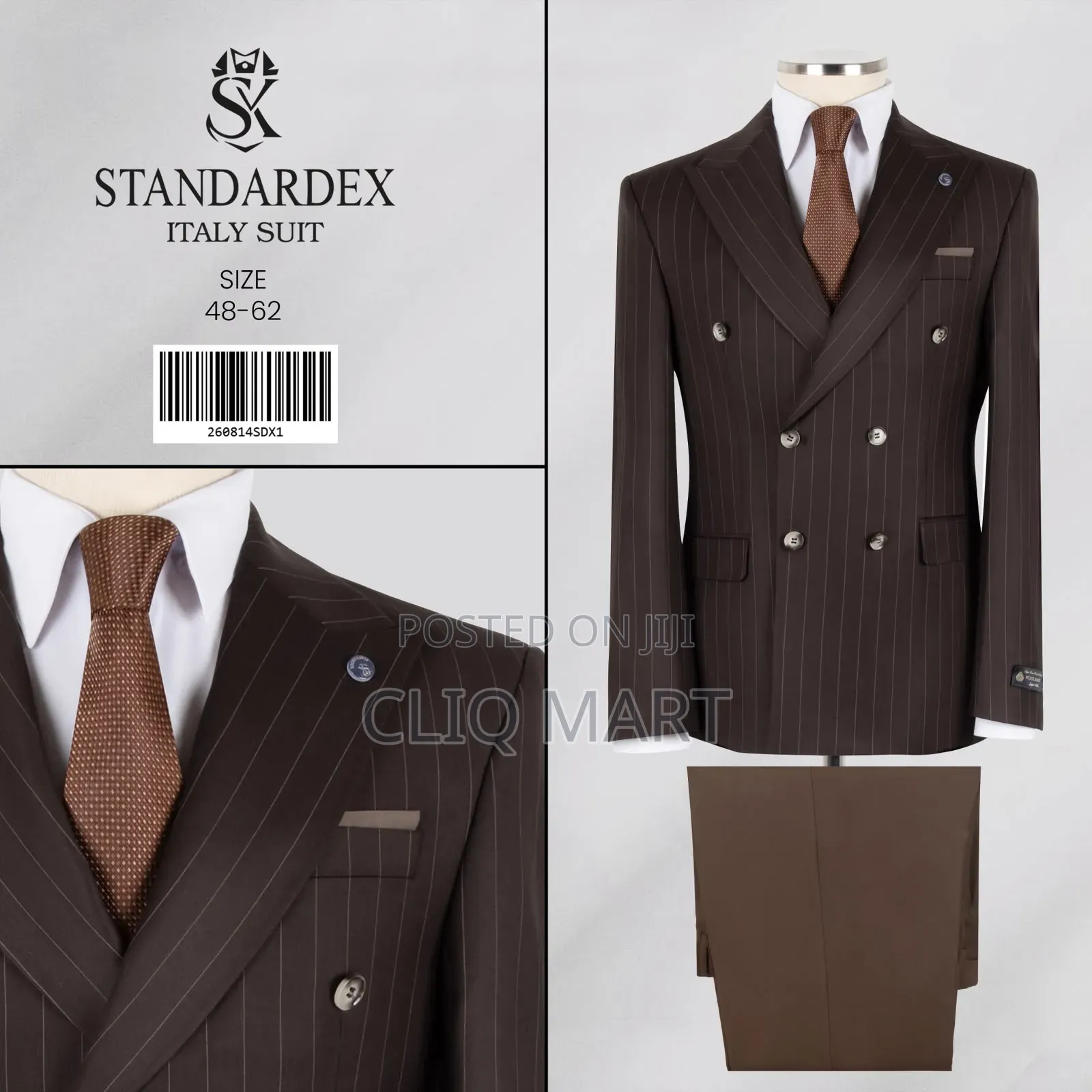 Dark Brown Pinstripe Double-Breasted Italy Suit