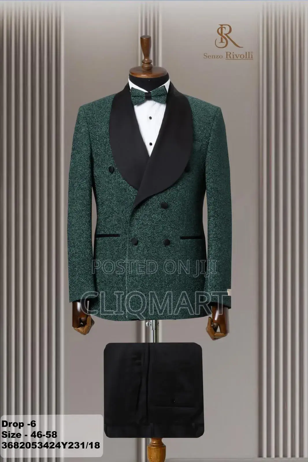 Emerald Green Double-Breasted Suit – Senzo Rivolli Black Shawl Lapel