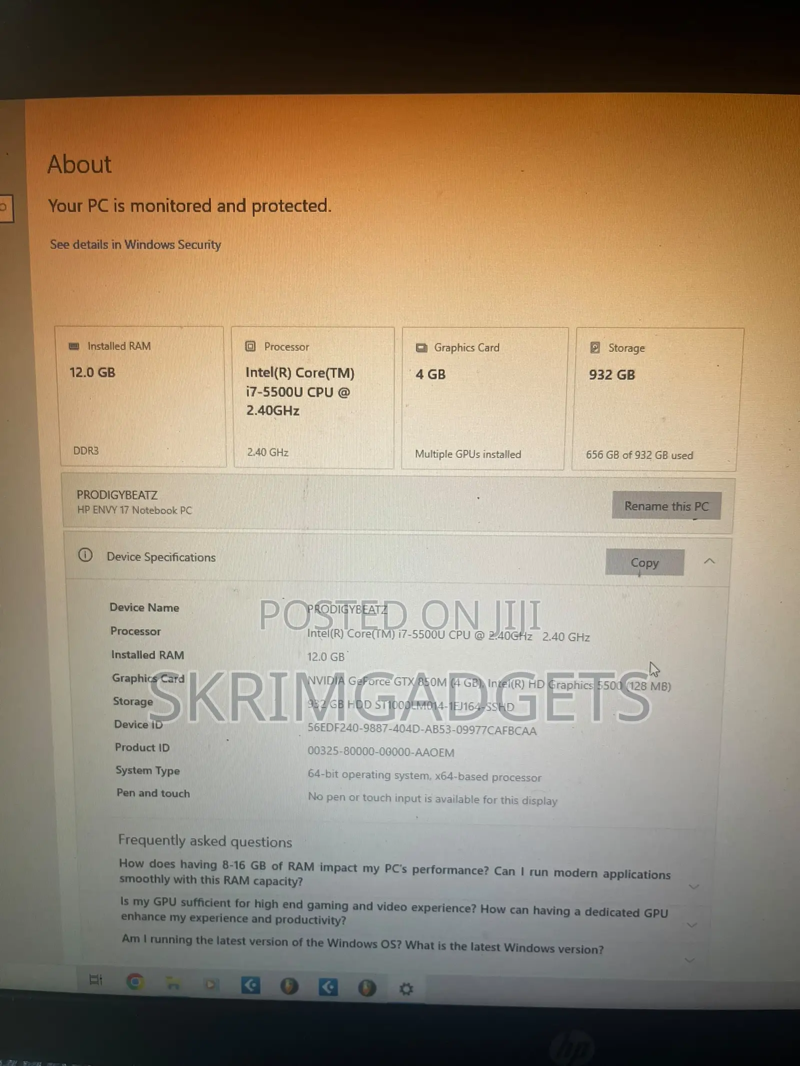 Laptop HP Envy 17 12GB Intel Core i7 SSD 500GB