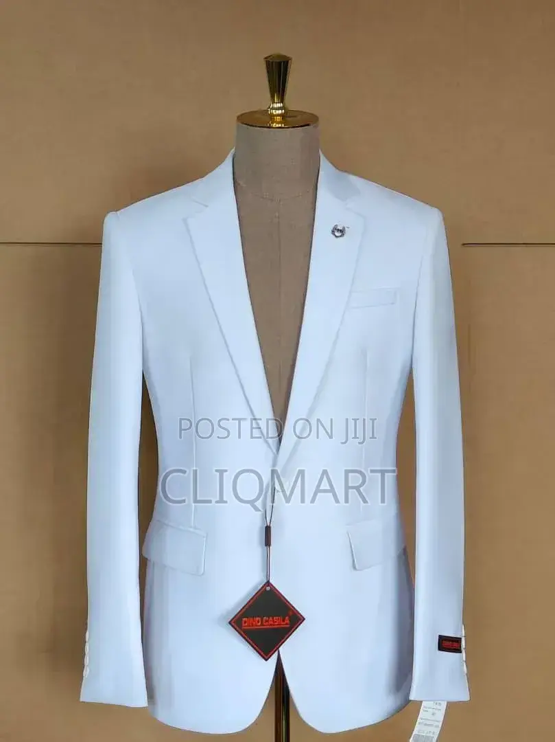 White Slim Fit Suit Blazer – Dino Casila Single-Breasted Notch Lapel