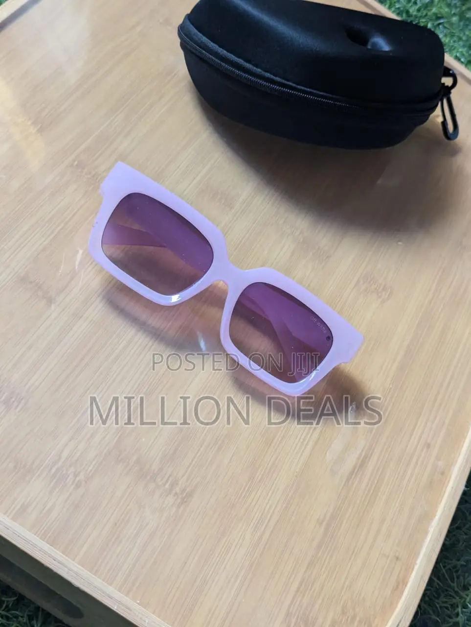Pastel Pink Skull Emblem Square Men's Sunglasses