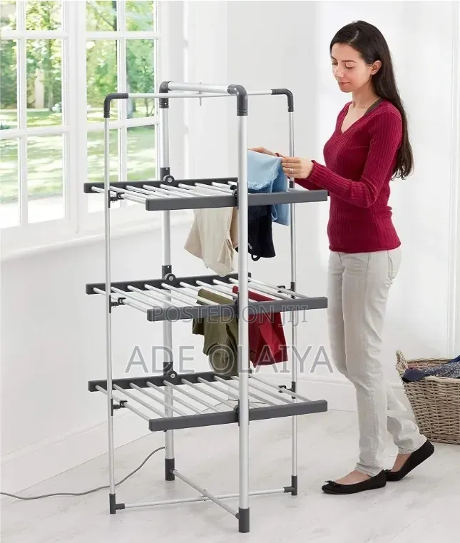 BLACK+DECKER 3-Tier Heated Clothes Airer Aluminium, Cool Grey, 140cm