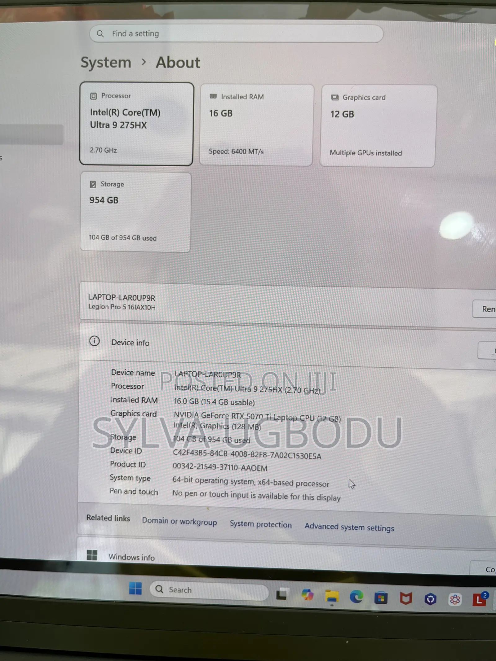 Laptop Lenovo Legion 5 16GB Intel Core Ultra 9 SSD 1T