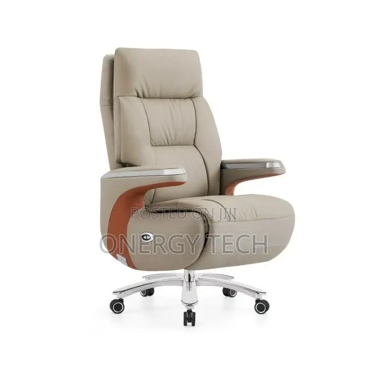 Power Reclining Executive Leather Office Chair (Beige & Terracotta)
