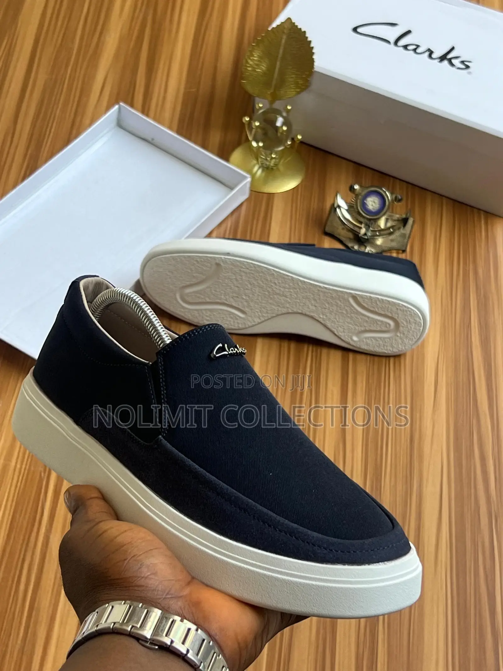 Men's Clarks Casual Slip on Loafers in Navy Blue and Black