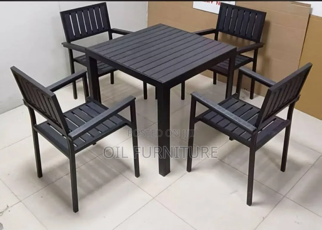 Modern All-Black Outdoor Garden Furniture Set - Square Dining Table