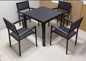 ​Modern All-Black Outdoor Garden Furniture Set - Square Dining Table