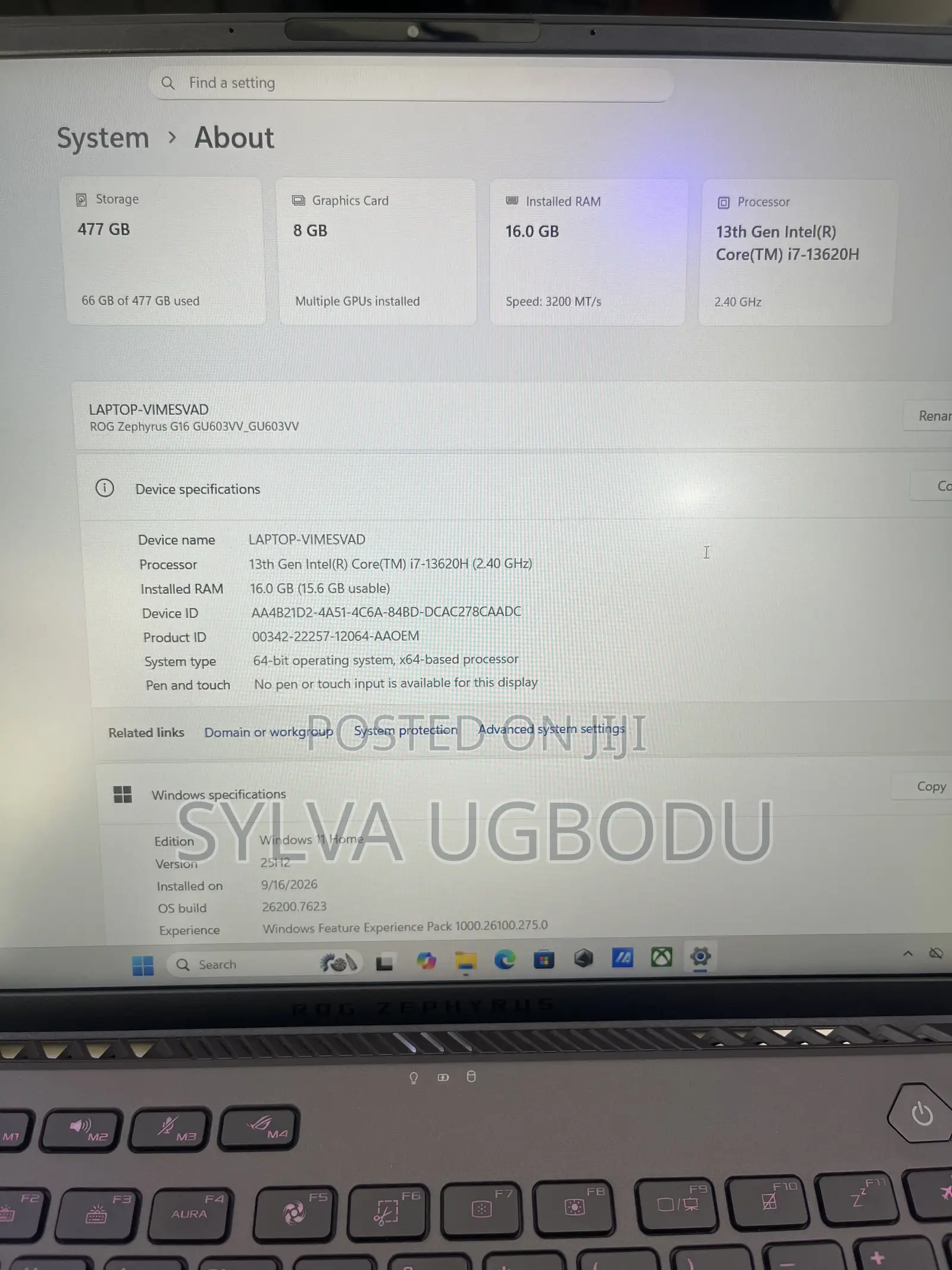Laptop Asus ROG Zephyrus G16 16GB Intel Core i7 SSHD (Hybrid) 512GB