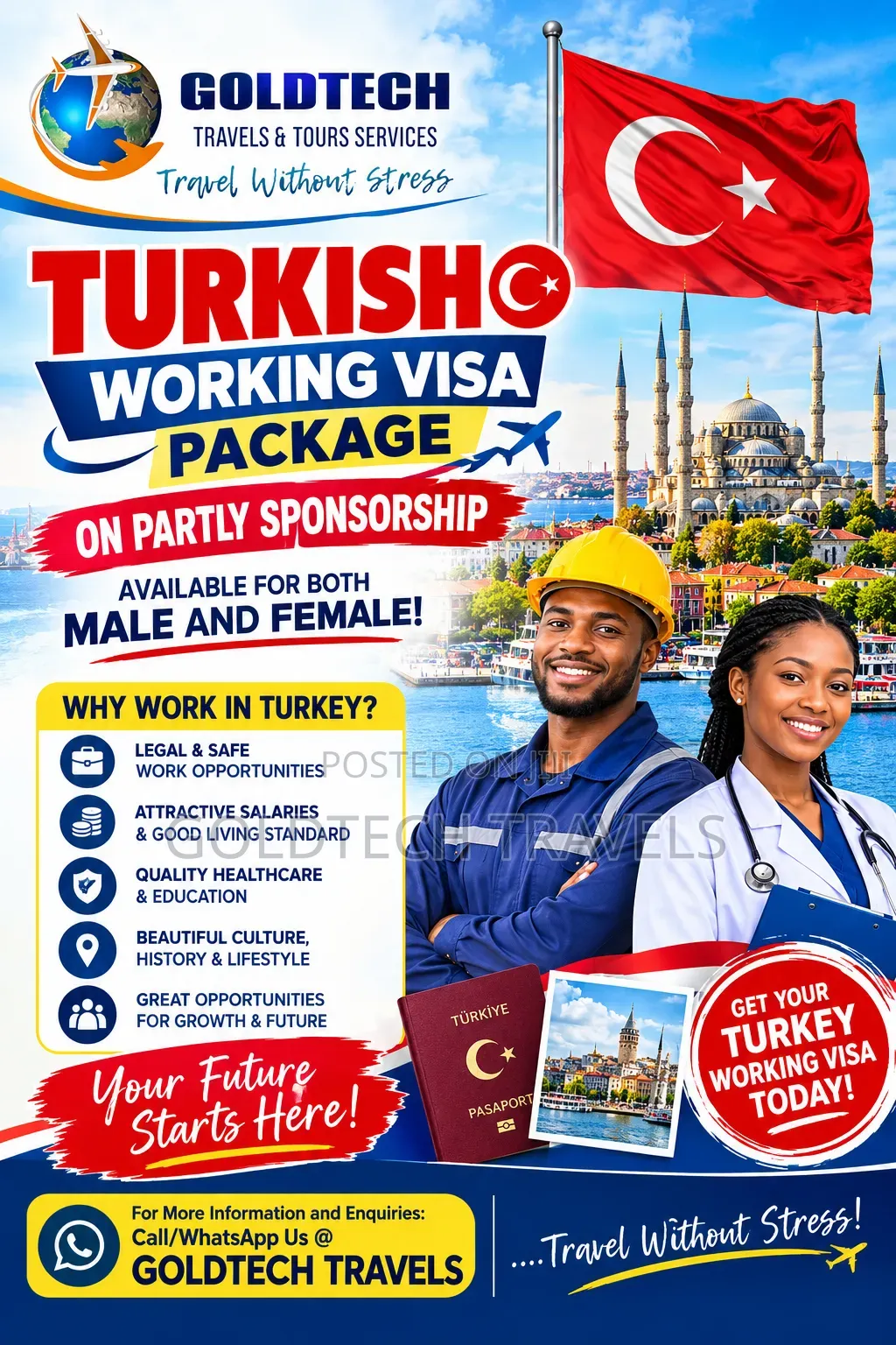 Turkish Working Visa Package on Partly Sponsorship Available