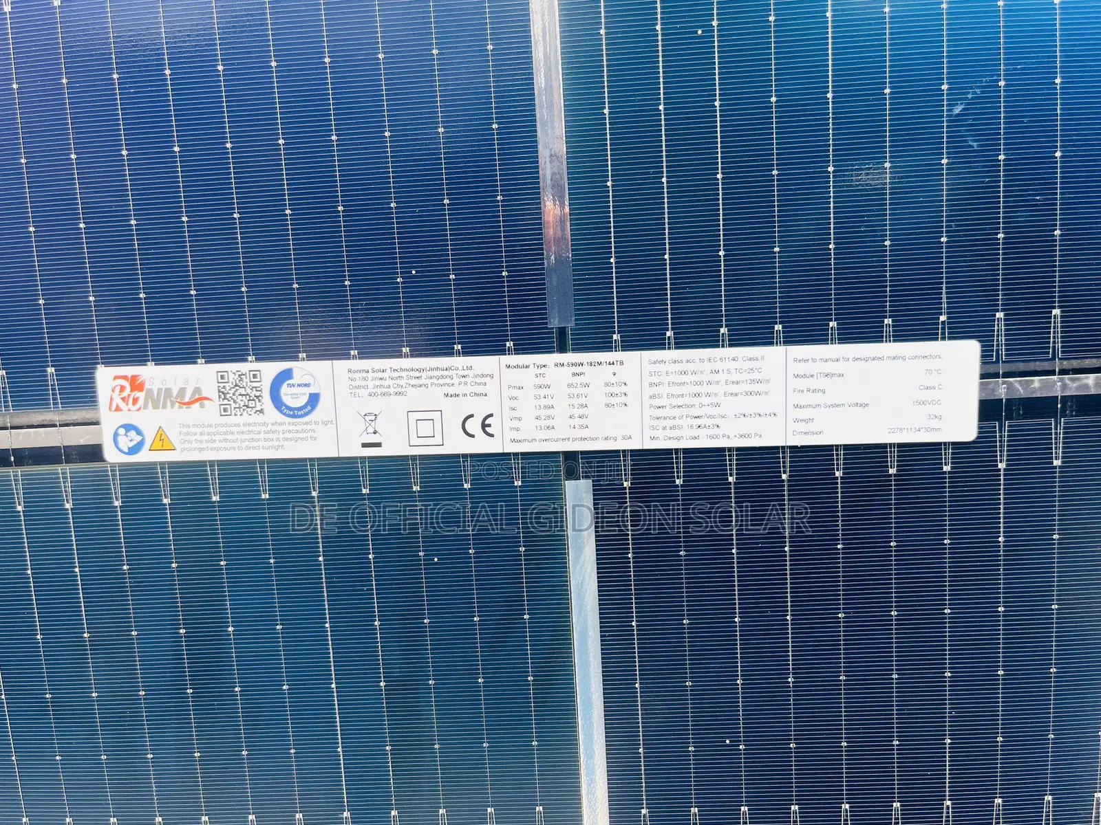 652watts Ronma Bifacial Brand New Panel