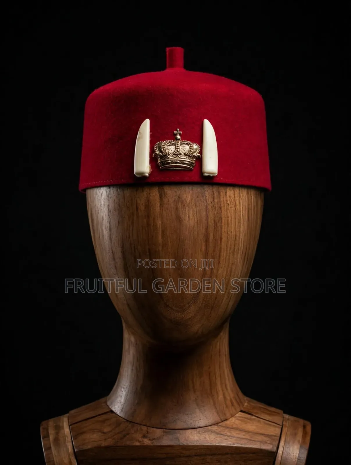 Iginal Igbo Chieftaincy Red Cap - Okpu Ozo With Tusk & Crown *