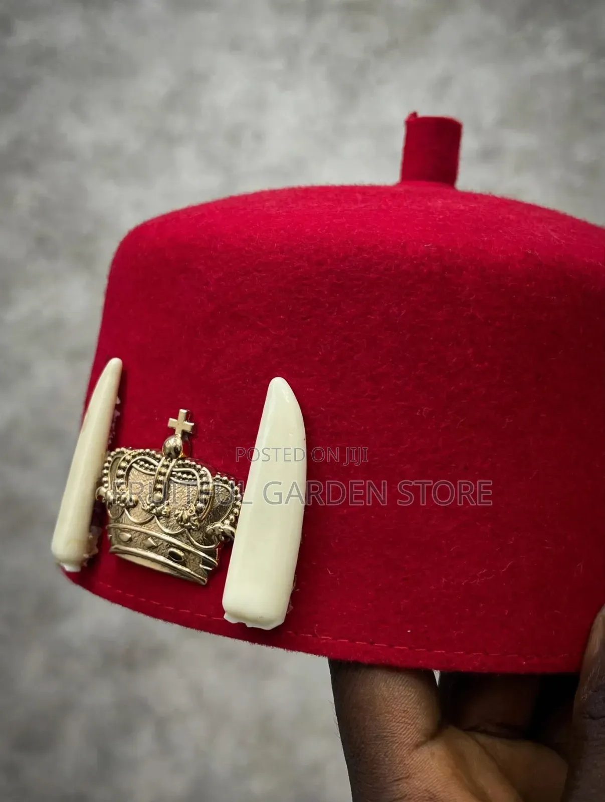 Iginal Igbo Chieftaincy Red Cap - Okpu Ozo With Tusk & Crown *