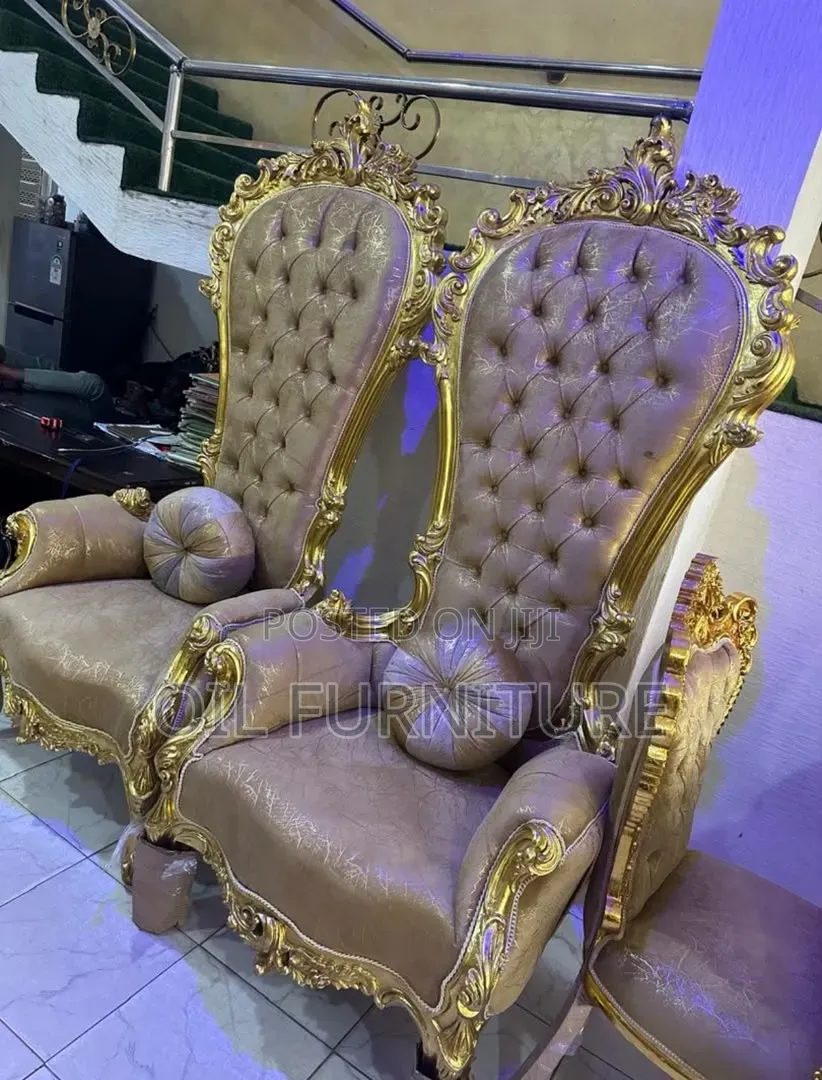 Luxury Gold Royal High-Back Throne Chairs (Couple Set)
