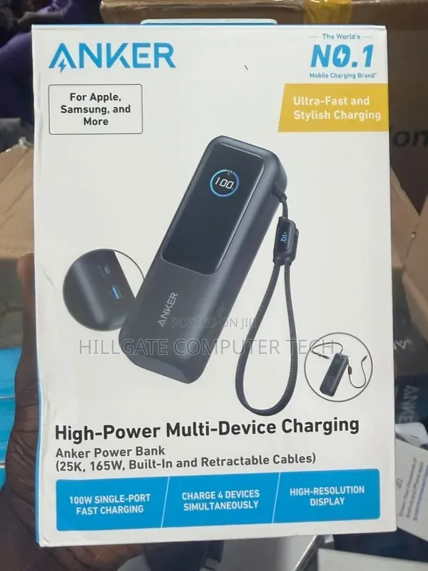 Anker 25k 165w Power Bank With Inbuilt and Retractable Cable