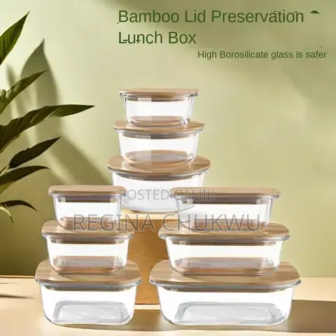 Round 4pcs Borosilicate Glass Food Storage Container With Bamboo Lid