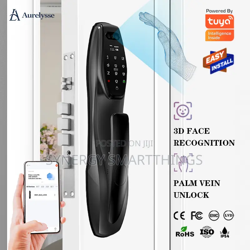 Z47 Tuya Smart Door Lock With Face Id Fingerprints Keys/Cards