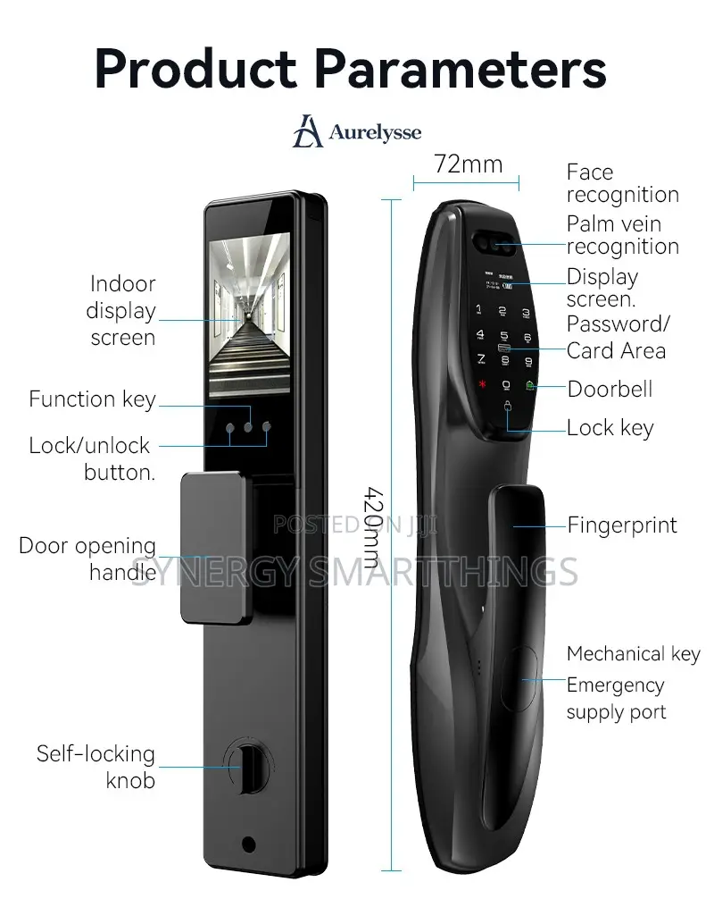 Z47 Tuya Smart Door Lock With Face Id Fingerprints Keys/Cards