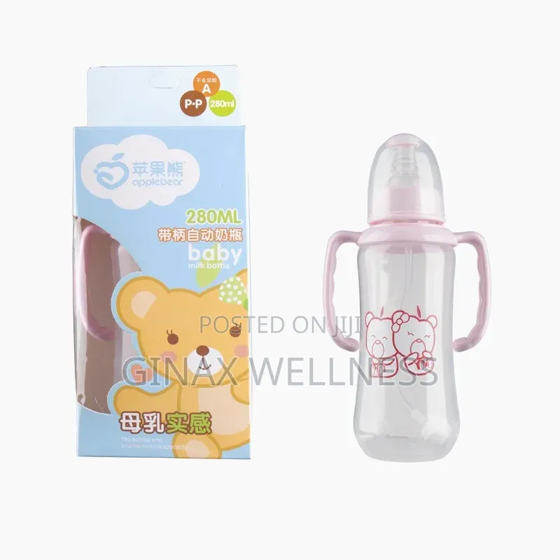 280ml Baby Feeding Bottle With Soft Silicone Teat, Straw and Handles