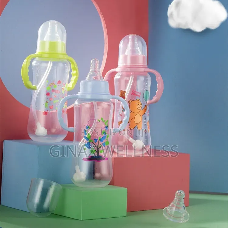 280ml Baby Feeding Bottle With Soft Silicone Teat, Straw and Handles