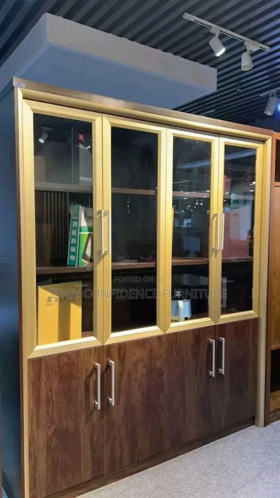 Quality Glass and Wooden Bookshelf 4 Doors