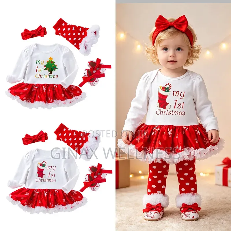4-Piece Baby Girls My First Christmas Dress Outfit Set (0–12 Months)