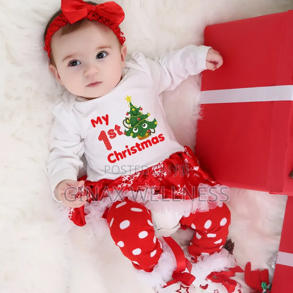 4-Piece Baby Girls My First Christmas Dress Outfit Set (0–12 Months)