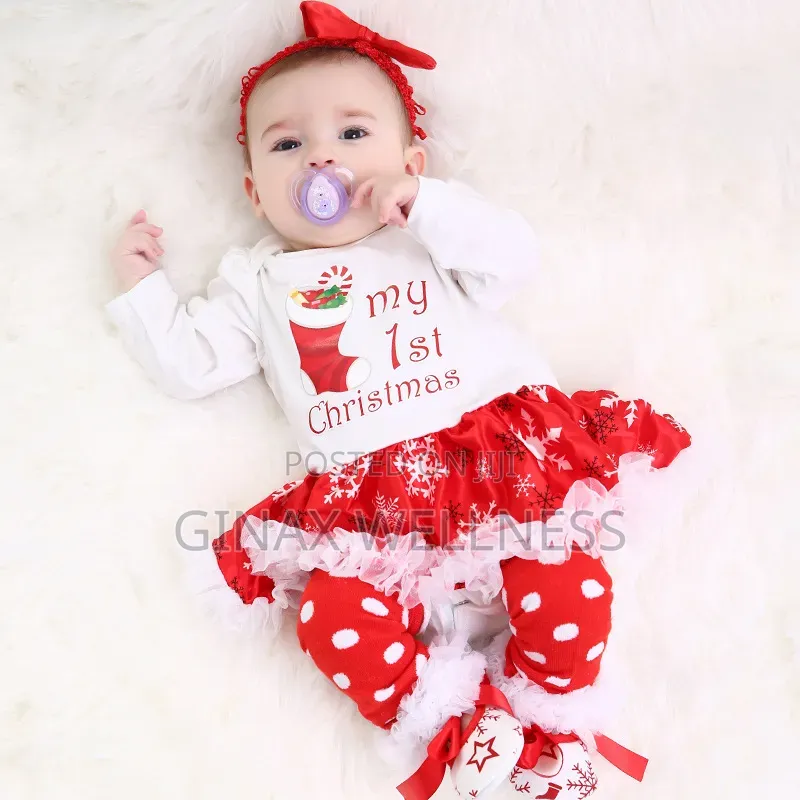 4-Piece Baby Girls My First Christmas Dress Outfit Set (0–12 Months)
