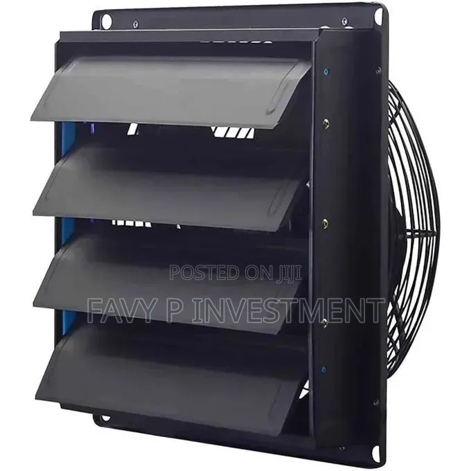 12" Black Metal Louvered Shutter Exhaust Fan