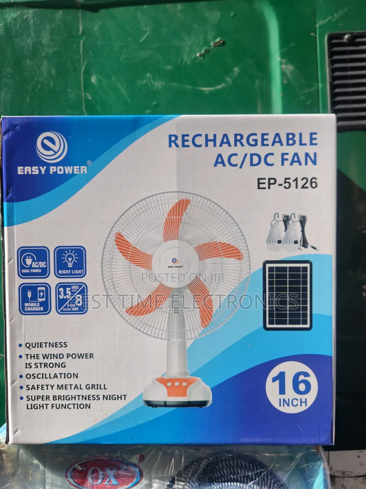 16" Easy Power Solar Rechargeable Table Fan