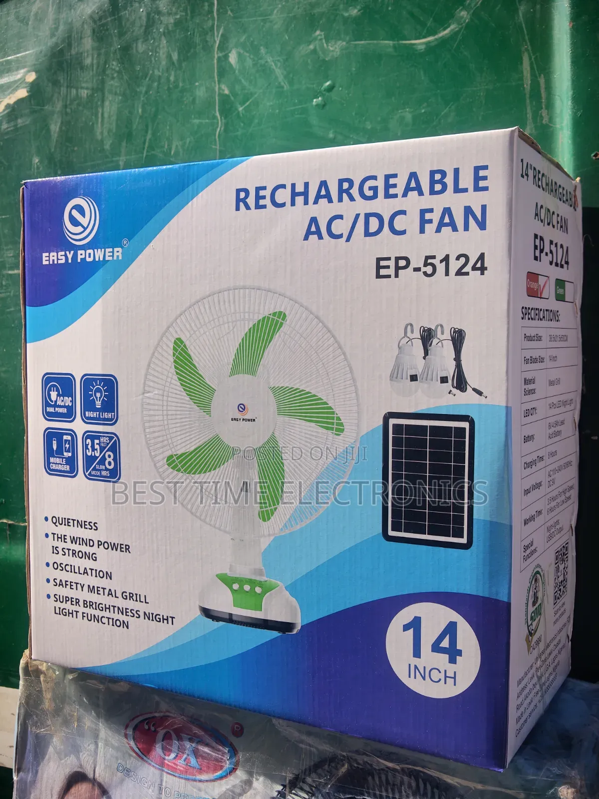 14" Easy Power SOLAR Rechargeable Table Fan