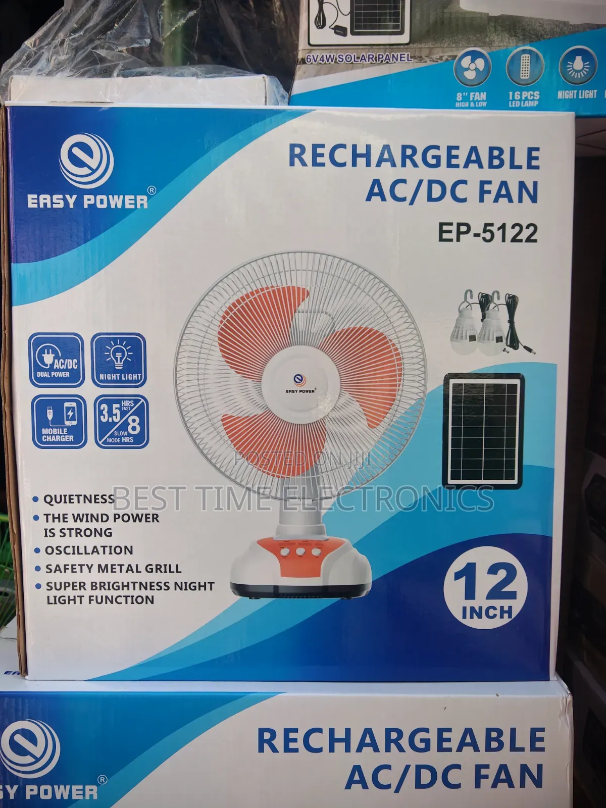 12" Easy Power Solar Rechargeable Table Fan