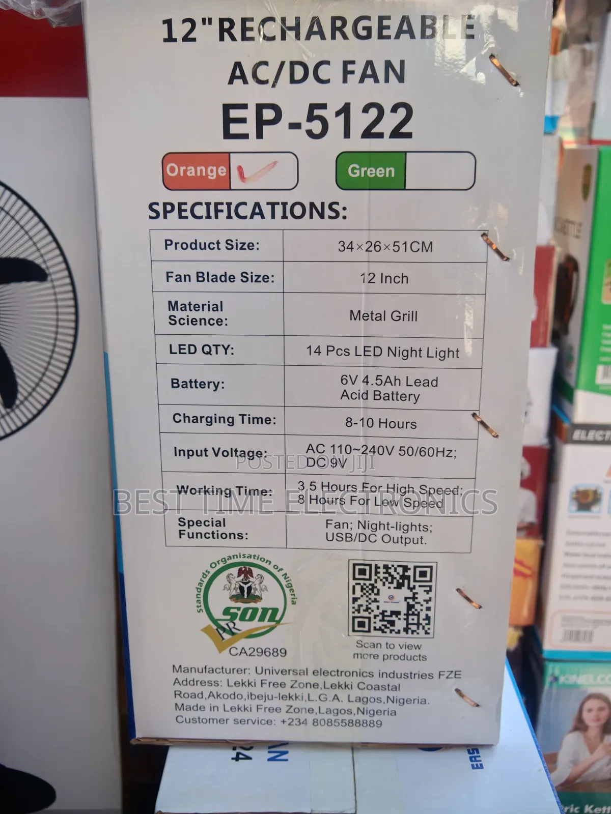 12" Easy Power Solar Rechargeable Table Fan