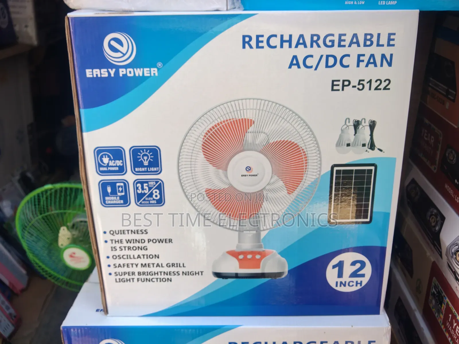 12" Easy Power Solar Rechargeable Table Fan
