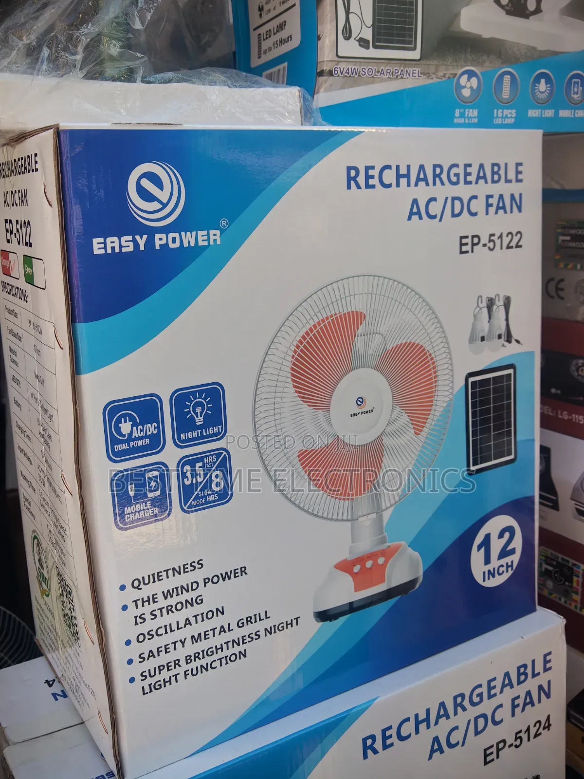12" Easy Power Solar Rechargeable Table Fan
