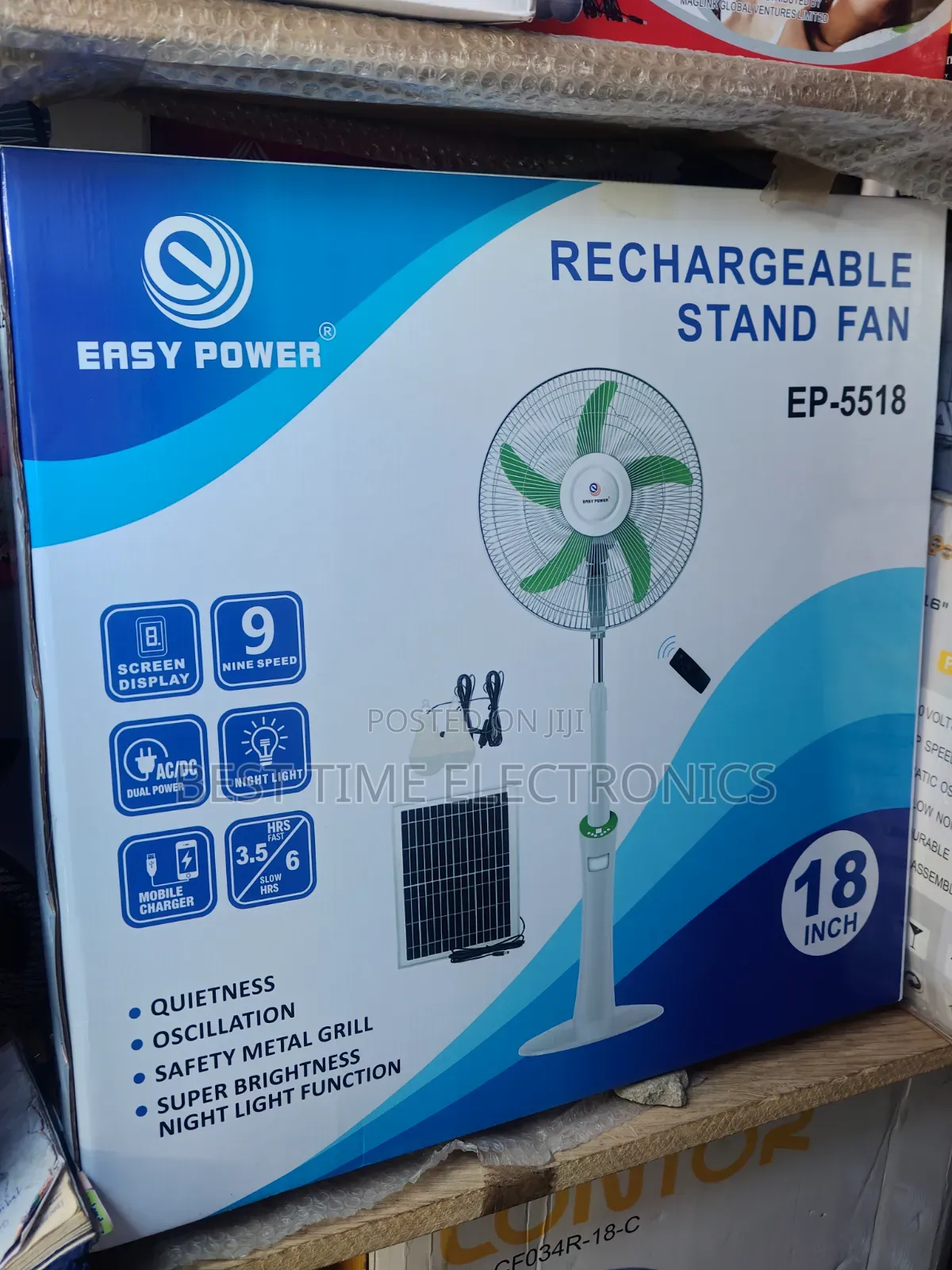 18" Easy Power Solar Rechargeable Stand Fan