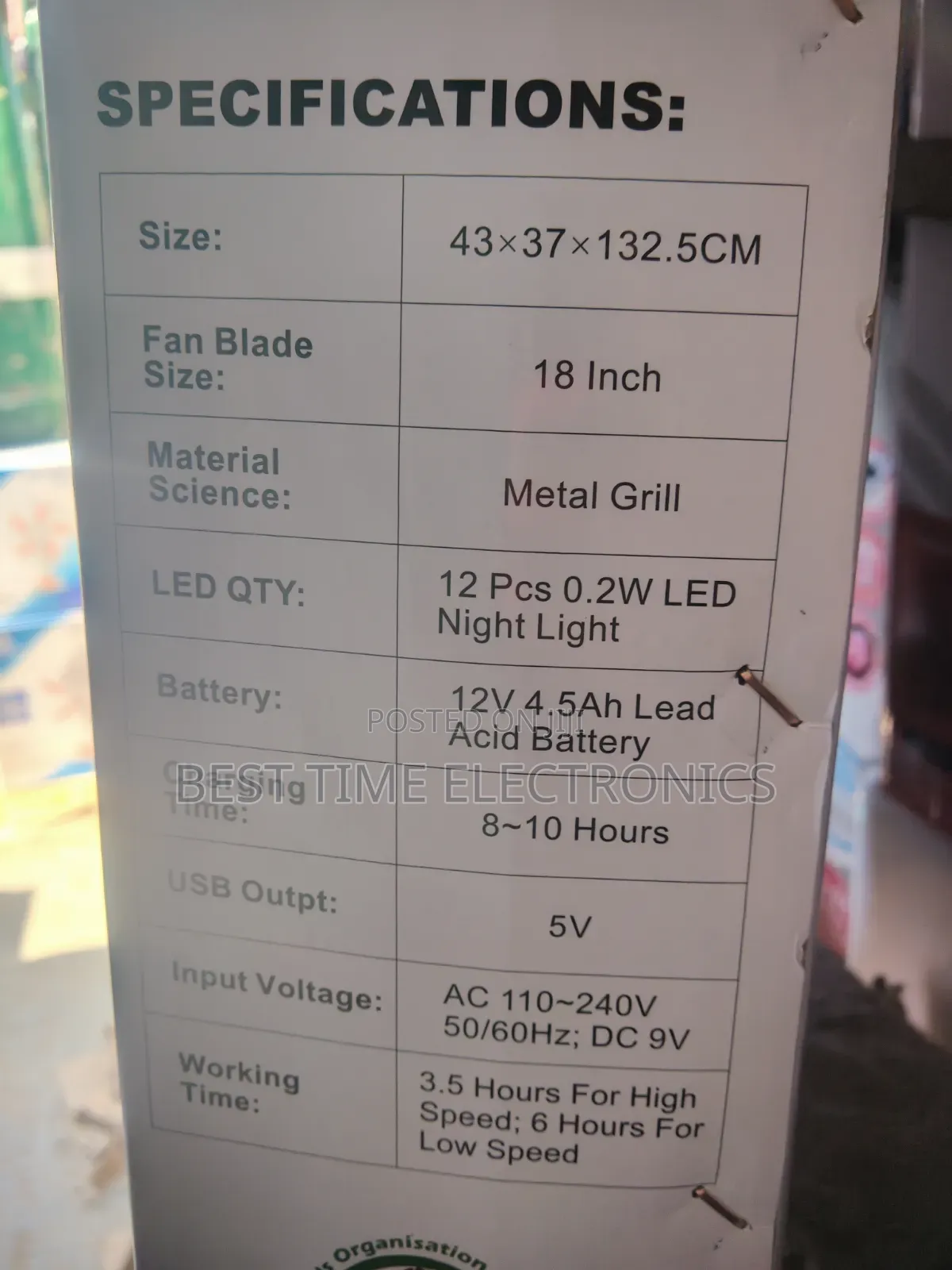18" Easy Power Solar Rechargeable Stand Fan