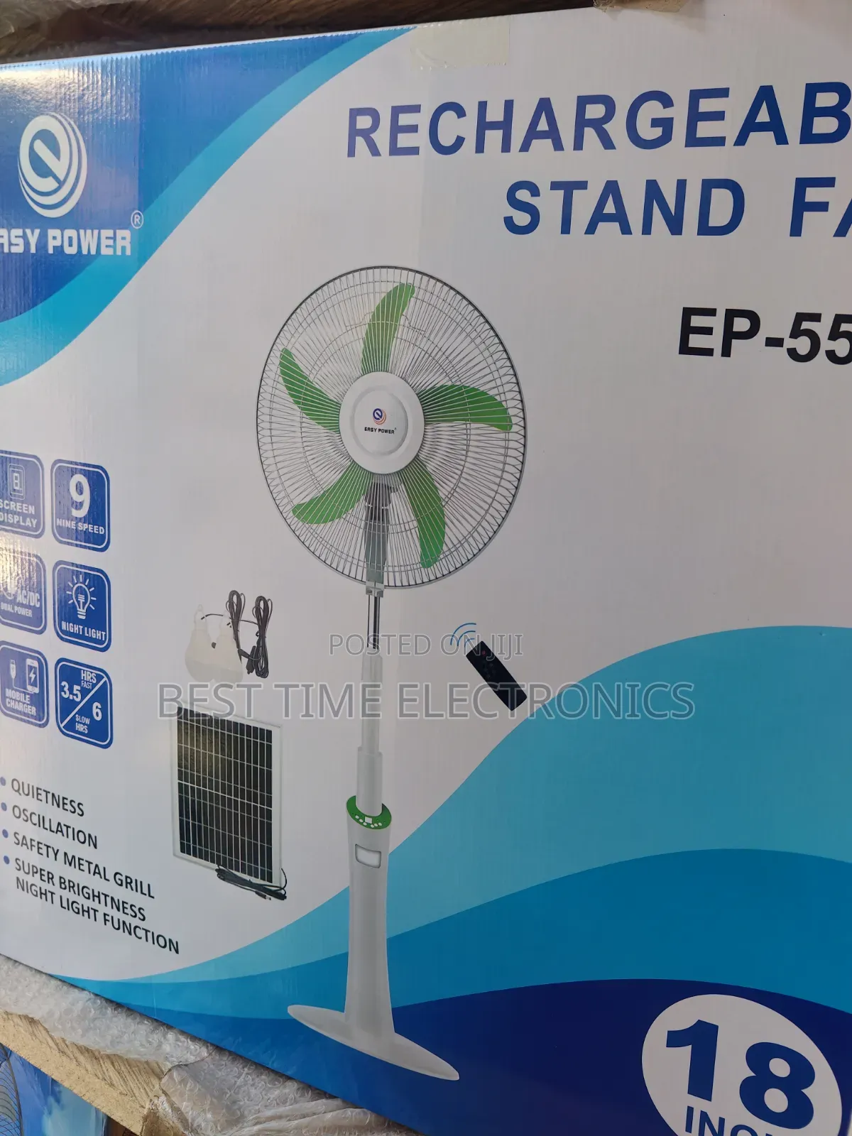 18" Easy Power Solar Rechargeable Stand Fan