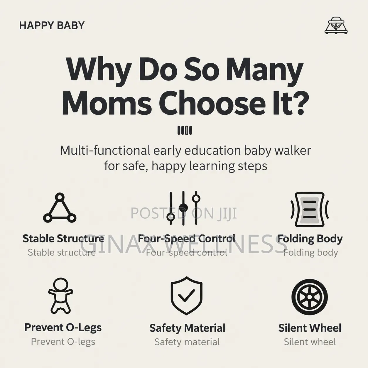 Happy Baby 2-in-1 Foldable Baby Walker With Height Adjustments