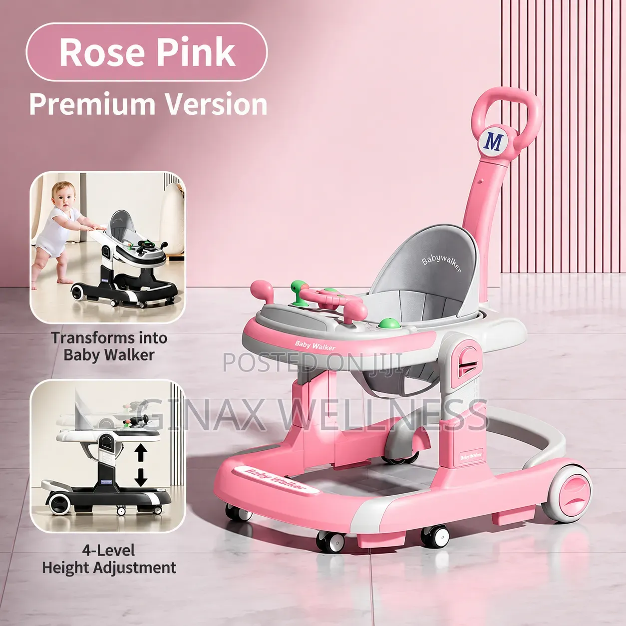 3-in-1 Multifunctional Baby Walker With Push Handle, Music & Foot Pad