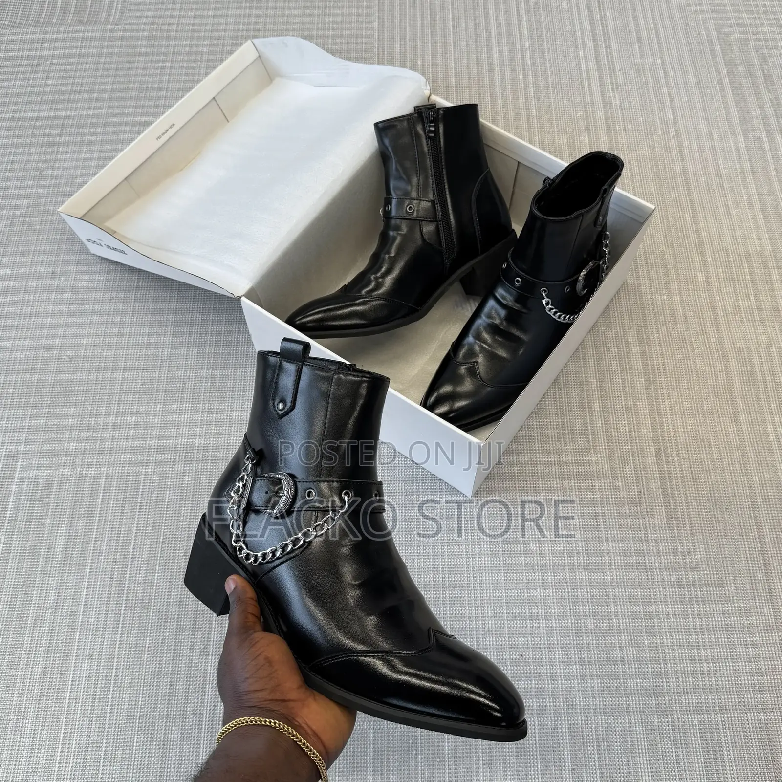 High Quality Heeled Western Chain & Buckle Strap Ankle Boots