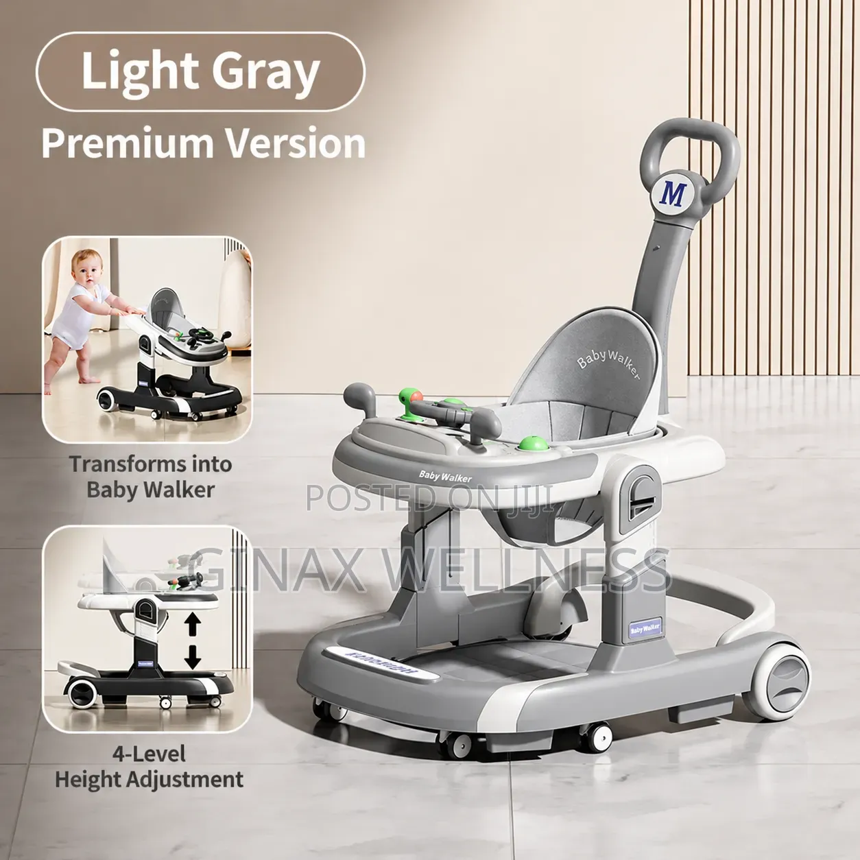 3-in-1 Multifunctional Baby Walker With Push Handle, Music & Foot Pad
