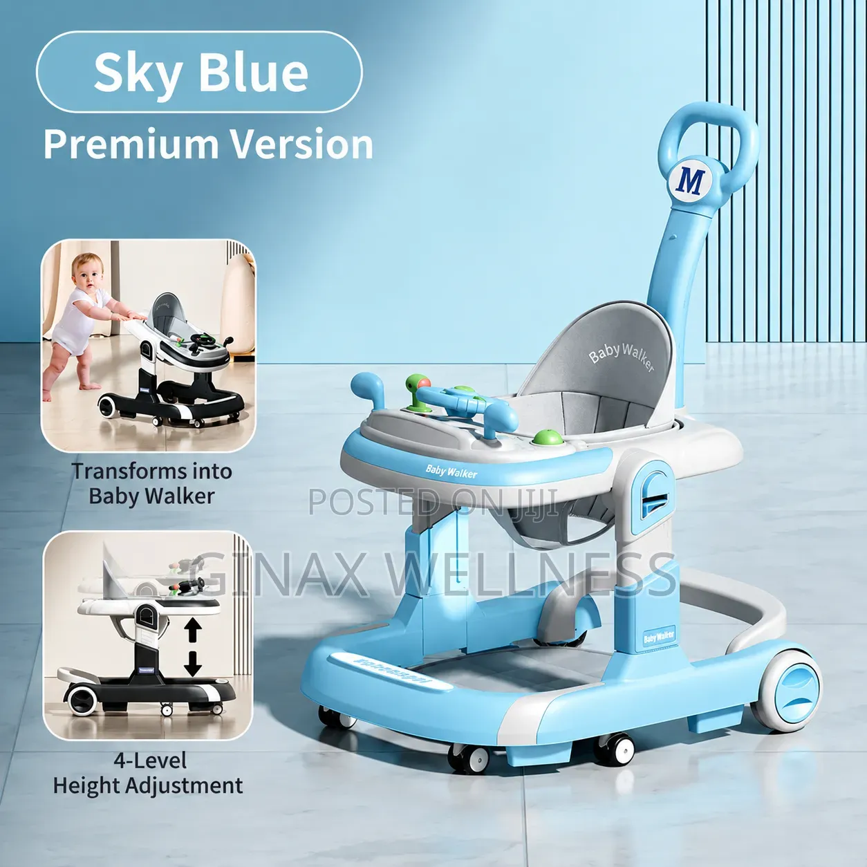 3-in-1 Multifunctional Baby Walker With Push Handle, Music & Foot Pad