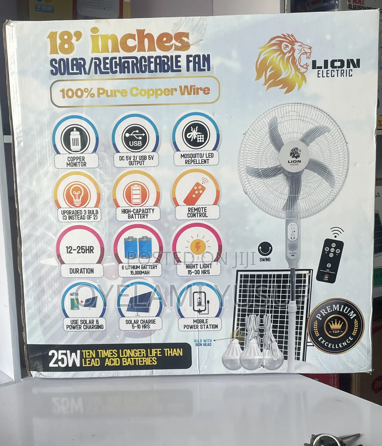18inches Lion Solar Rechargeable Fan