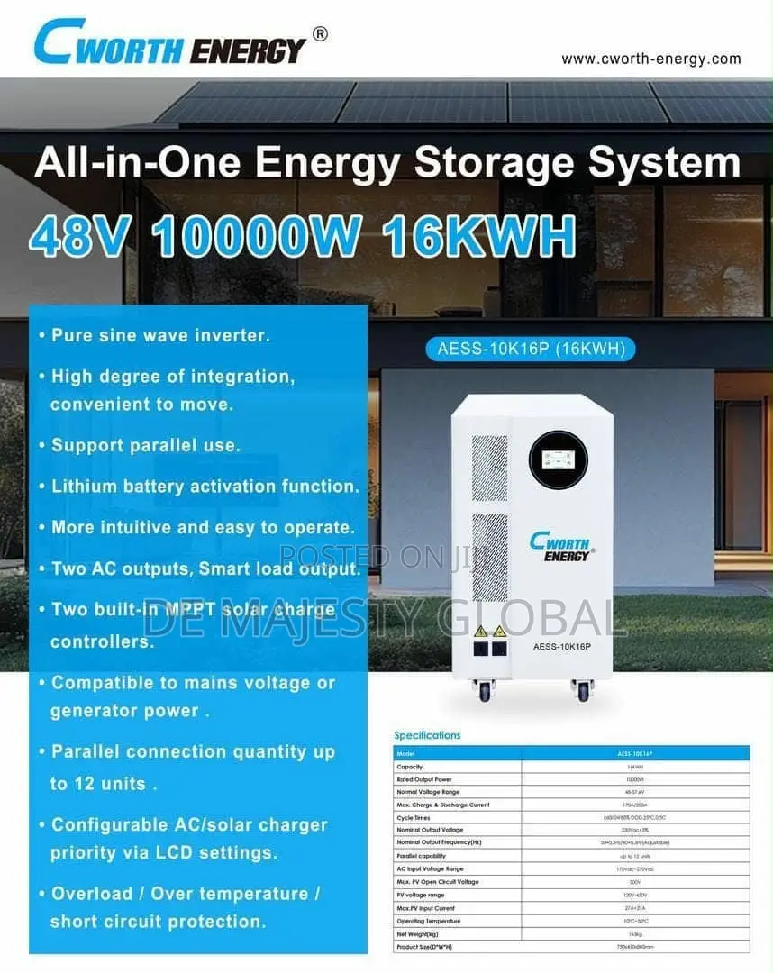 Cworth All in One Solar Generator 16kwh 10kva Capacity